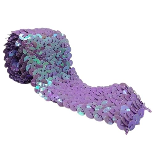 flexible Bänderdekoration, Spitzenbänderdekoration 4,5 cm Bling Stretch Band Glitter Mesh Glänzende Nähen Pailletten Band for Halloween Meerjungfrau Kleid Stirnband Kostüm(Light Purple,2 Meters) von DETPWVWB