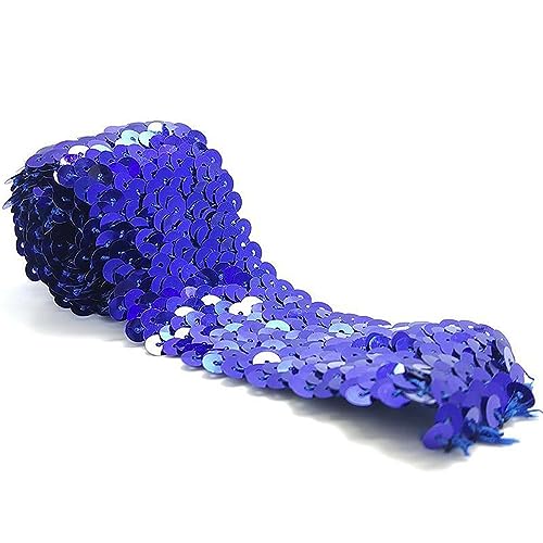 flexible Bänderdekoration, Spitzenbänderdekoration 4,5 cm Bling Stretch Band Glitter Mesh Glänzende Nähen Pailletten Band for Halloween Meerjungfrau Kleid Stirnband Kostüm(Royal Blue,2 Meters) von DETPWVWB