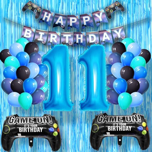 DEUXYU Geburtstagsdeko Junge 11 Jahr, Luftballons Geburtstag Junge Dekoration Zubehör Set mit Happy Birthday Banner für 11. Jahr Jungen Ballons Geburstag Deko, Videospiel Game Party von DEUXYU