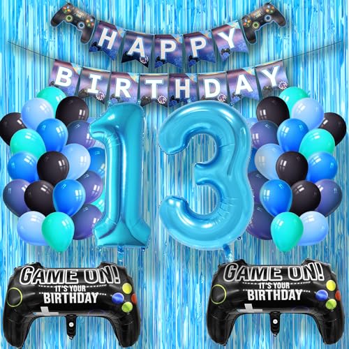 DEUXYU Geburtstagsdeko Junge 13 Jahr, Luftballons Geburtstag Junge Dekoration Zubehör Set mit Happy Birthday Banner für 13. Jahr Jungen Ballons Geburstag Deko, Videospiel Game Party von DEUXYU