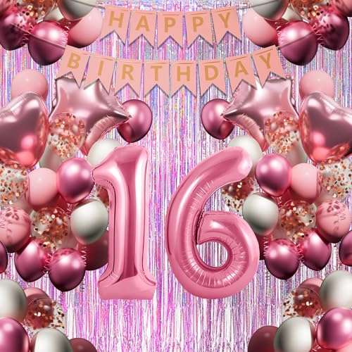 18. Geburtstagsdeko Mädchen, Rosa-Weiß Geburtstag Luftballons Set mit XXL Zahl 18, 40 Latexballons, 4 Folienballons, Rosavorhang & Happy Birthday Banner usw, Party Deko für 18-jährige Junge Frau von DEUXYU