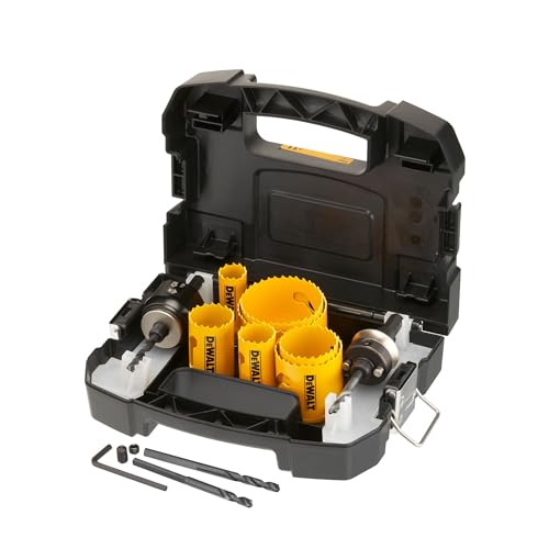 DEWALT 11-tlg. Lochsägen-Set Bi-Metall Extreme, Universal-Set (Schneiden aus HSS-Stahl für Schnitte in Holz, Metall & Kunststoff, aggressives Zahndesign, für hohe Materialstärke, inkl. Koffer) DT90353 von DEWALT