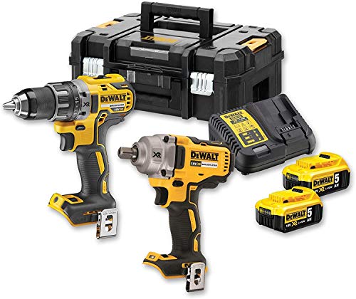 DEWALT 18 Volt XR Akku-Komobpack DCK2077P2T (bestehend aus Akku-Bohrschrauber, Akku-Schlagschrauber, 2x 18V / 5.0Ah Akkus, System-Schnellladegerät & T STAK Box II) von DEWALT