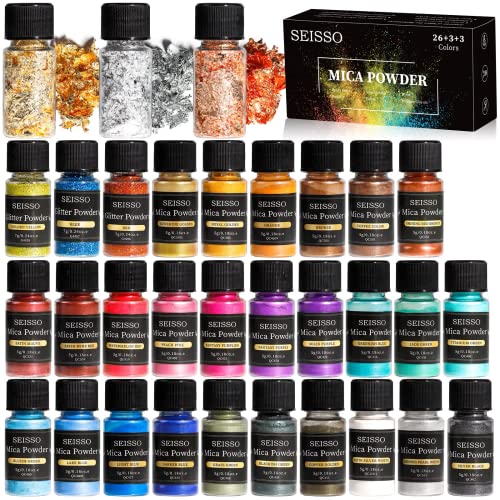 Epoxidharz Farbe Mica Pulver, 32 Farben Epoxidharz Metallic Farbe Resin Farbe Seifenfarbe Set Pigment für Seife, Glitzerpulver, Harz Gießen, DIY Kunsthandwerk, Nägel, Schleim, Farbe für Epoxidharz von DEWEL