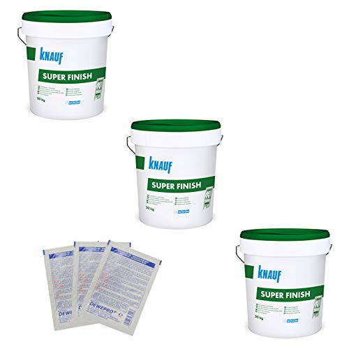 3x Knauf Super Finish à 20kg - Allzweckspachtelmasse - Spachtelmaterial im Set inkl. 3 St. DEWEPRO® Single Scrubs von DEWEPRO