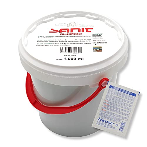 DEWEPRO-Set: SANIT - GleitMittel DVGW-geprüft 3089 - Eimer à 1000ml - das perfekte Gleitmittel zur Montage aller Steckmuffen-Verbindungen, inkl. 1 St. DEWEPRO® Single Scrubs von DEWEPRO