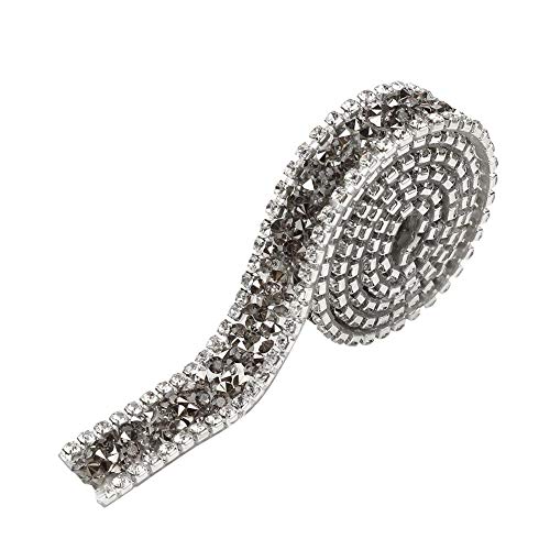 DEWIN Diamant Strassband 15mm, Mesh Strass 15mm Diamant Mesh Wickelrolle Sparkle Kristall Strassband zum Hochzeitstag 1 Yard (Grau) von DEWIN