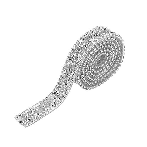 DEWIN Diamantband, Strassgürtel für Kleider Mesh Strass 15mm Diamant Mesh Wickelrolle Sparkle Kristall Strassband Dekoration 1 Yard (Silber) von DEWIN