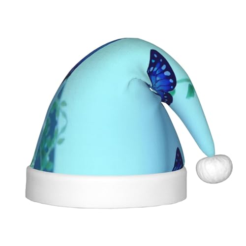 DEXNEL Blaue Schmetterlings-Weihnachtsmannmütze, Unisex, Teenager, Weihnachten, Neujahr, Weihnachten, Partyzubehör, Urlaubsgeschenke von DEXNEL