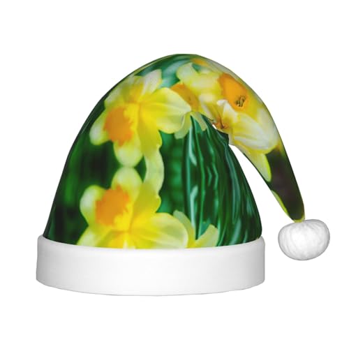 DEXNEL Narzissen-Blumen-Weihnachtsmannmützen für Unisex, Teenager, Weihnachten, Neujahr, Weihnachtsfeier, Partyzubehör, Urlaubsgeschenke von DEXNEL