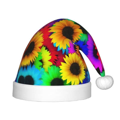 DEXNEL Regenbogen-Sonnenblumen-Weihnachtsmannmützen für Unisex, Teenager, Weihnachten, Neujahr, Weihnachten, Partyzubehör, Urlaubsgeschenke von DEXNEL