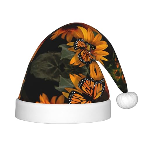 DEXNEL Sonnenblume mit Schmetterling, Weihnachtsmannmütze, Unisex, Teenager, Weihnachten, Neujahr, Weihnachten, Partyzubehör, Urlaubsgeschenke von DEXNEL