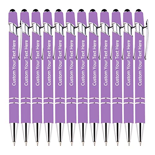 DEZUNTU Kundenspezifische Stifte, kundenspezifische Kugelschreiber mit Stylus Name Message Logo graviert, Geschenk für Weihnachten, Hochzeit, Business, Abschluss 12 Stück, schwarze Tinte von DEZUNTU