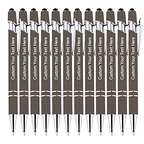 DEZUNTU Kundenspezifische Stifte, kundenspezifische Kugelschreiber mit Stylus Name Message Logo graviert, Geschenk für Weihnachten, Hochzeit, Business, Abschluss 12 Stück, schwarze Tinte von DEZUNTU