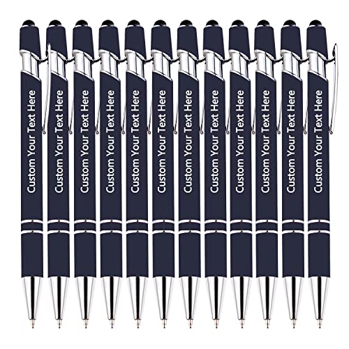 DEZUNTU Kundenspezifische Stifte, kundenspezifische Kugelschreiber mit Stylus Name Message Logo graviert, Geschenk für Weihnachten, Hochzeit, Business, Abschluss 12 Stück, schwarze Tinte von DEZUNTU