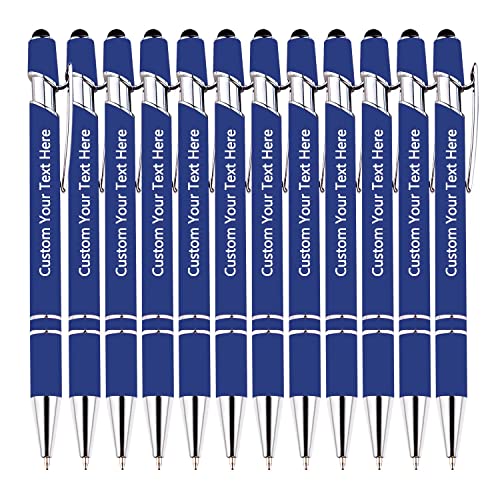 DEZUNTU Kundenspezifische Stifte, kundenspezifische Kugelschreiber mit Stylus Name Message Logo graviert, Geschenk für Weihnachten, Hochzeit, Business, Abschluss 12 Stück, schwarze Tinte von DEZUNTU