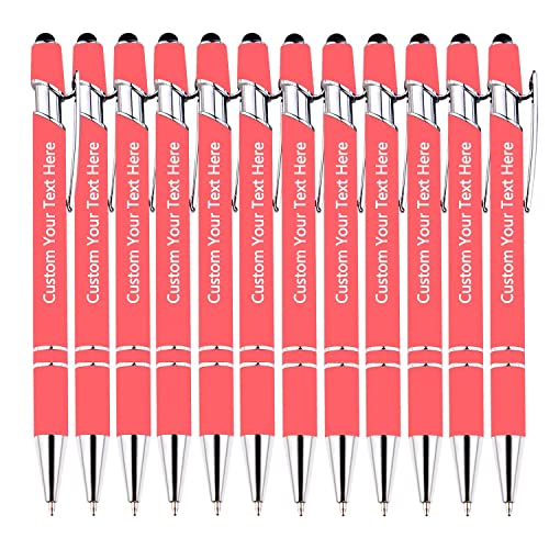 DEZUNTU Kundenspezifische Stifte, kundenspezifische Kugelschreiber mit Stylus Name Message Logo graviert, Geschenk für Weihnachten, Hochzeit, Business, Abschluss 12 Stück, schwarze Tinte von DEZUNTU