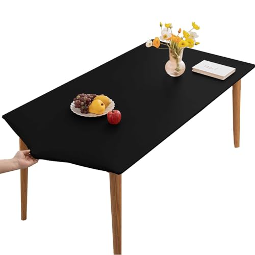 Tischdecke Rechteckige, Tischdecke PU Leder, Elastische Tischdecke Abwischbare Tischdecke Tischdecke, für Indoor Outdoor Picknick Camping Partys (Schwarz,70X130cm) von DEZYPZAM