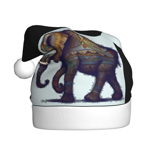 DFEPFKGOKL Elefant – Klassische Weihnachtsmütze für Erwachsene – weicher Plüsch, Weihnachtsmannmütze, Weihnachtsfeiertags-Dekoration von DFEPFKGOKL