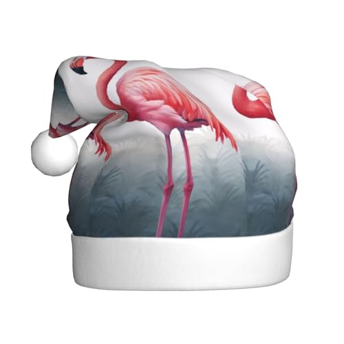 DFEPFKGOKL Flamingos – Klassische Weihnachtsmütze für Erwachsene – weicher Plüsch, Weihnachtsmannmützen, Weihnachtsfeiertags-Dekoration von DFEPFKGOKL