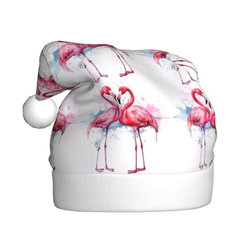 DFEPFKGOKL Ink Flamingos – Klassische Weihnachtsmütze für Erwachsene – weicher Plüsch, Weihnachtsmannmütze, Weihnachtsfeiertags-Dekoration von DFEPFKGOKL