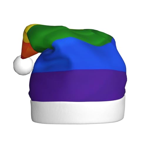 DFEPFKGOKL Regenbogen-Flagge – klassische Weihnachtsmütze für Erwachsene – weicher Plüsch, Weihnachtsmannmützen, Weihnachtsfeiertags-Dekoration von DFEPFKGOKL