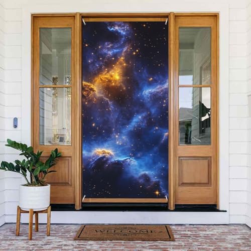 DFJMASFKOL Galaxie-Türabdeckung, Nebel-Türabdeckung, dekoriertes Banner, Raumtürabdeckungen, dekoratives Zubehör für Haustür, Garten, Hof, Party-Dekorationen, 90 x 185 cm von DFJMASFKOL