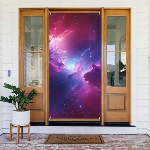 DFJMASFKOL Galaxie-Türabdeckungen, dekoratives Zubehör, Nebel-Türabdeckung, Raumtürabdeckung, dekoriertes Banner für Thanksgiving, Outdoor-Dekoration, 90 x 185 cm von DFJMASFKOL