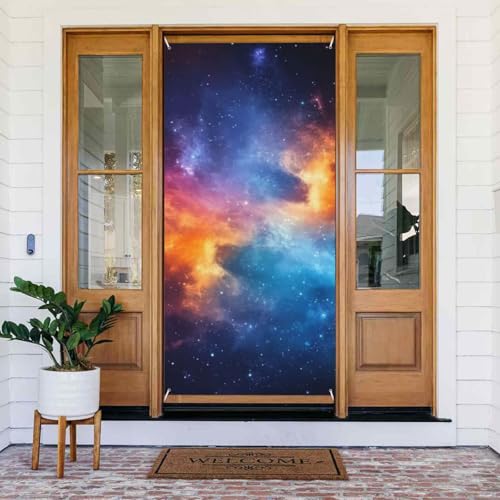 DFJMASFKOL Galaxy-Türabdeckung, Nebeltürabdeckung, Weltraumbanner, Dekoration für Haustür, Garten, Terrasse, Partydekoration, 90 x 185 cm von DFJMASFKOL