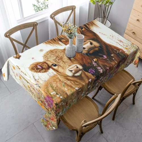 DFJMASFKOL Highland Cows Tischdecke, Hochlandkühe, Tischdecke, Kühe, Esstisch, Abdeckung für Esszimmer, Küche, Partys, 90 x 140 cm von DFJMASFKOL