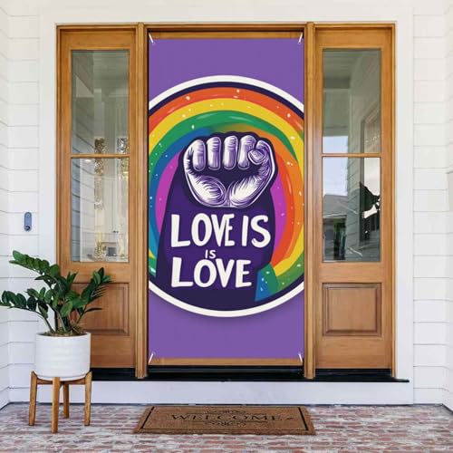 DFJMASFKOL Love is Love Türabdeckung, LGBTQ, dekoriertes Banner, Pride Day, Türabdeckungen, dekoratives Zubehör für Zuhause, Schule, Klassenzimmer, 90 x 185 cm von DFJMASFKOL