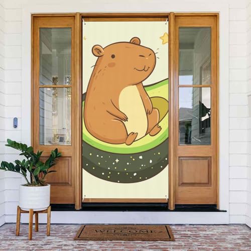 DFJMASFKOL Niedliche Capybara-Türabdeckungen, dekoratives Zubehör, Avocado-Türabdeckung, Cartoon-Capybara-Türabdeckung, dekoriertes Banner für Innen- und Außendekorationen, 90 x 185 cm von DFJMASFKOL