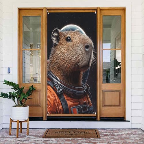 DFJMASFKOL Weltraum-Capybara-Türabdeckungen, dekoratives Zubehör, Capybara-Astronauten-Türabdeckung, niedliches Capybara-Türabdeckung, dekoriertes Banner für Bauernhaus, Innen- und Außenbereich, 90 x von DFJMASFKOL