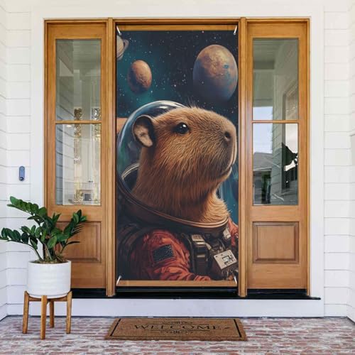 DFJMASFKOL Weltraum-Capybara-Türabdeckungen, dekoratives Zubehör, Capybara-Astronauten-Türabdeckung, niedliches Capybara-Türabdeckung, dekoriertes Banner für Innen- und Außenbereich, von DFJMASFKOL