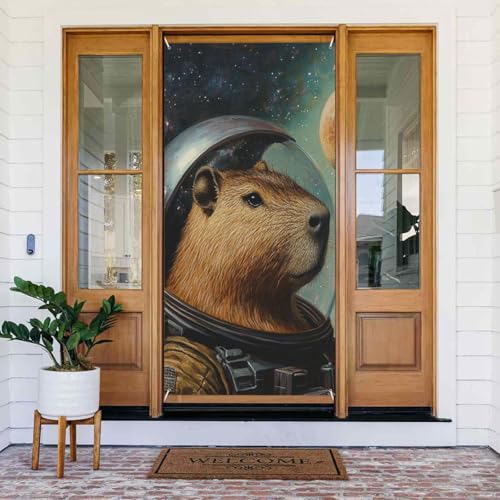 DFJMASFKOL Weltraum-Capybara-Türabdeckungen, dekoratives Zubehör, Capybara-Astronauten-Türabdeckung, niedliches Capybara-Türabdeckung, dekoriertes Banner für drinnen und draußen, Partyzubehör, 90 x von DFJMASFKOL