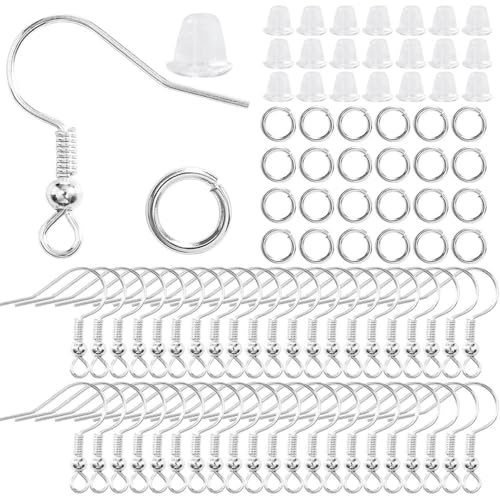 300 Stück/viel Ohrringe-Set, hypoallergene Ohrringhaken, Biegeringe, durchsichtige Gummi-Ohrringverschlüsse zur Schmuckherstellung, Zubehör von DFLINGA