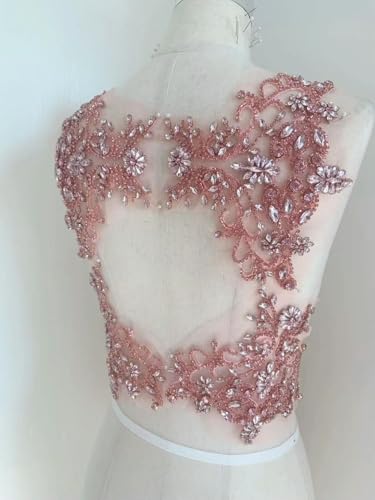 DFLINGA 1/2 Paar Rosa Strass Applikation Patch für Korsett, Diamant Kleidung, Kristall Hochzeit Abendkleid, Ballkleid Cape, Braut Schärpe von DFLINGA