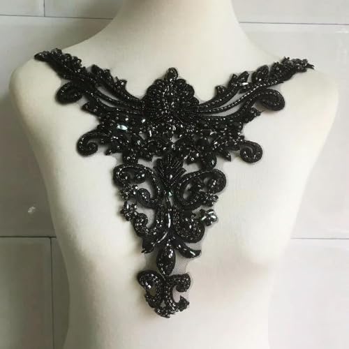 DFLINGA 1/5 stücke Schwarz Glas Kristall Perlen Borte Für Kleid Dekoration Hand-genäht Große Strass Applique Ornamente Kleidungsstücke Zubehör von DFLINGA