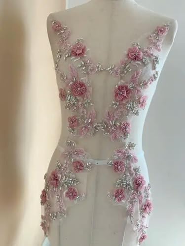 DFLINGA 1 Paar Rosa Strass Applikationen mit 3D Blumen für Mieder Aufnäher Nähen Hochzeit von DFLINGA