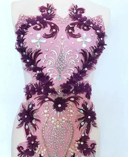 DFLINGA große Spitzenflecken Strass Applikation 3D Blume für Kleid Accessoire 40 * 12 Zoll von DFLINGA