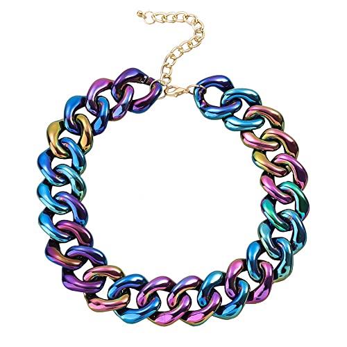 Buntes Acryl Chunky Chain Choker Für Frauen,Übertriebene Kubanische Gliederketten Aus Kunststoffharz,Vintage Punk Statement Boho Modeschmuck Geschenk Für Mädchen (Color : Dark Purple) von DFWY