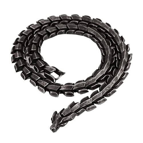 DFWY Männer Viking Ouroboros Halskette, Nordischer Edelstahl Drachenschuppen Gliederkette Armreif, Vintage Punk Hip Hop Street Fashion Schmuck Mit Holzkiste (Color : Black) von DFWY