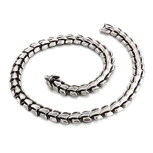 DFWY Männer Viking Ouroboros Halskette, Nordischer Edelstahl Drachenschuppen Gliederkette Armreif, Vintage Punk Hip Hop Street Fashion Schmuck Mit Holzkiste (Color : Silver) von DFWY