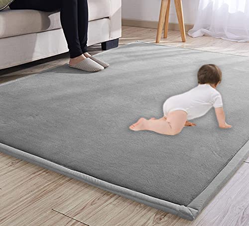 DG Catiee Weicher Fleece-Teppich, große Krabbelmatte, Spielteppich, rutschfester Teppich, Yoga, Tatami-Matte, Bodenteppich, Krabbelmatte für Wohnzimmer, Schlafzimmer (100 x 150 cm, grau) von DG Catiee