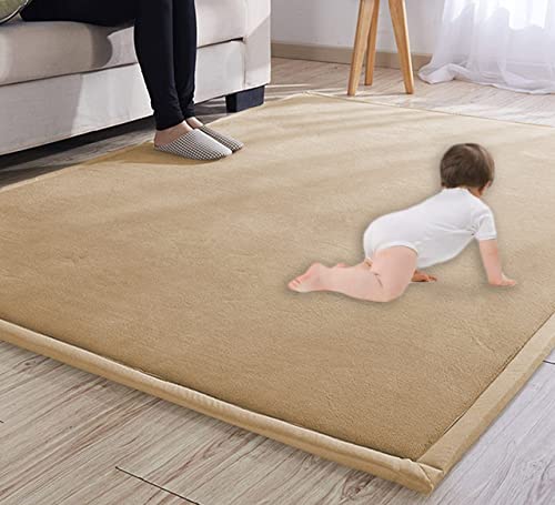 DG Catiee Weicher Fleece-Teppich, große Krabbelmatte, Spielteppich, rutschfester Teppich, Yoga, Tatami-Matte, Bodenteppich, Krabbelmatte für Wohnzimmer, Schlafzimmer (150 x 150 cm, Khaki) von DG Catiee