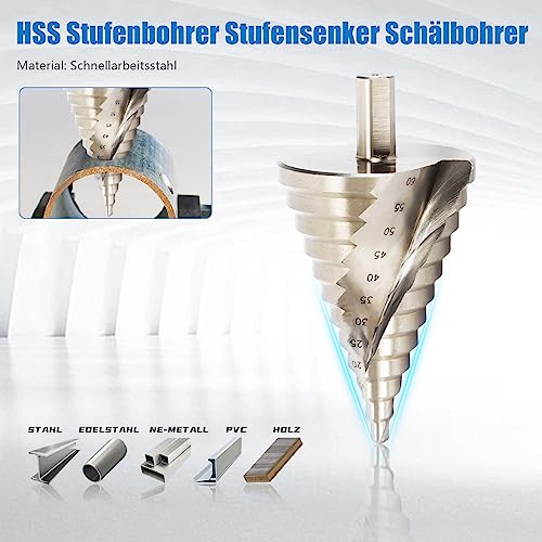 HSS Stufenbohrer, 6-60 mm Spiralförmig Geriffelter Bohrer, Lochschneiden, Vergrößern, Blech, Pvc-Blech Holzbearbeitung von DGJMuu