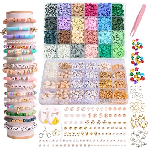 Armbänder Selber Machen Erwachsene, 8200+ Stück 6mm Schmuck Selber Machen Set, Bracelet Making Kit, 2 Boxen Armband Set Selber Machen mit Buchstabenperlen und Holzperlen, Perlen Armband Selbst Machen von DGUSO