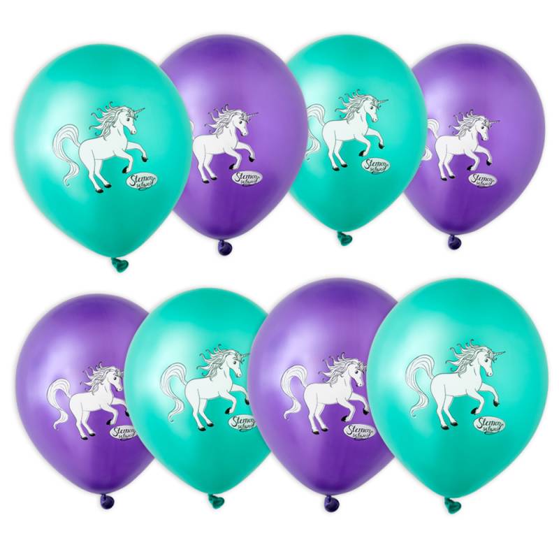 Einhorn Sternenschweif Luftballons, 8 Stück in metallic-grün und metallic-violett von DH Konzept GmbH