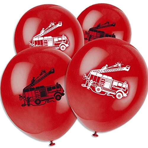 8 Luftballons rot Feuerwehr Feuerwehrfahrzeuge von DH-Konzept