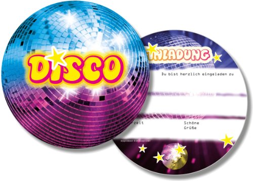 DH-Konzept 6 Einladungskarten * Disco * für Kindergeburtstag und Party DISCOE020 // Kinder Geburtstag Party Einladung Einladungen Karte Glitzer Discokugel von DH-Konzept